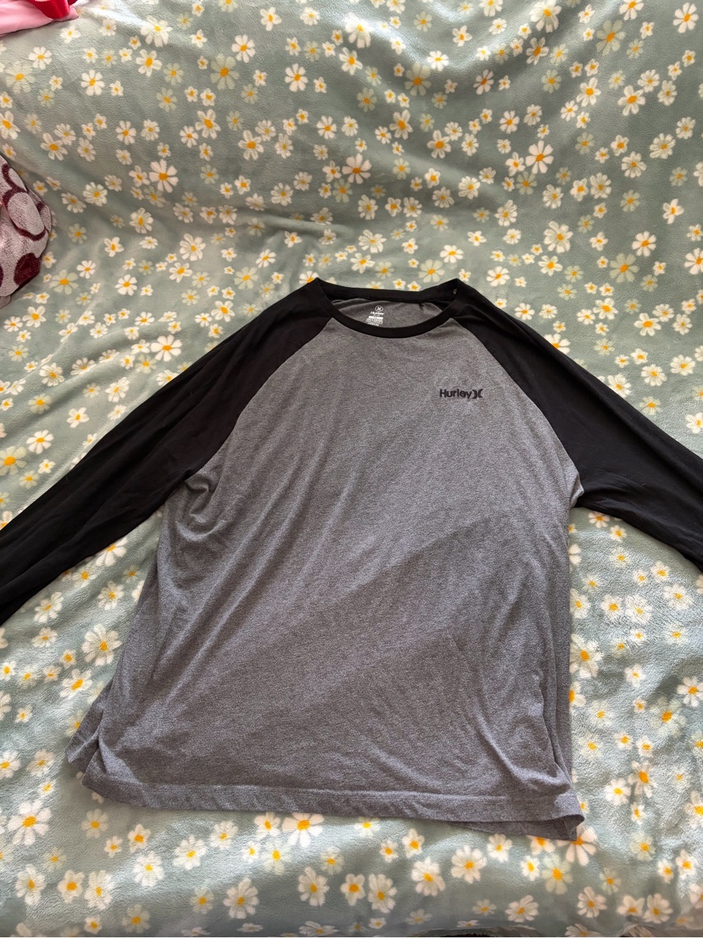 Hurley Gray Body Black Sleeve Raglan Long Sleeve Shirt